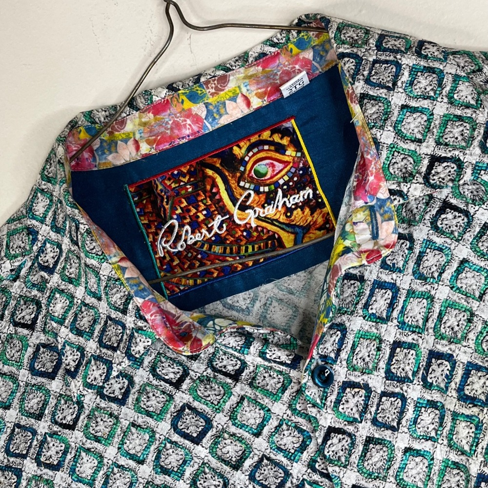 Robert Graham Mens 2XL SilkCotton Geometric Diamond ButtonDown Classic Fit Shirt